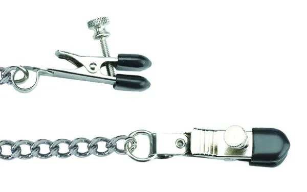 Adjustable Broad Tip Nipple Clamps With Loop And Link Chain Silver Seductucom Male Sex Toys Adjustable Broad Tip Nipple Clamps With Loop And Link Chain Silver Seductucom Male Sex Toys