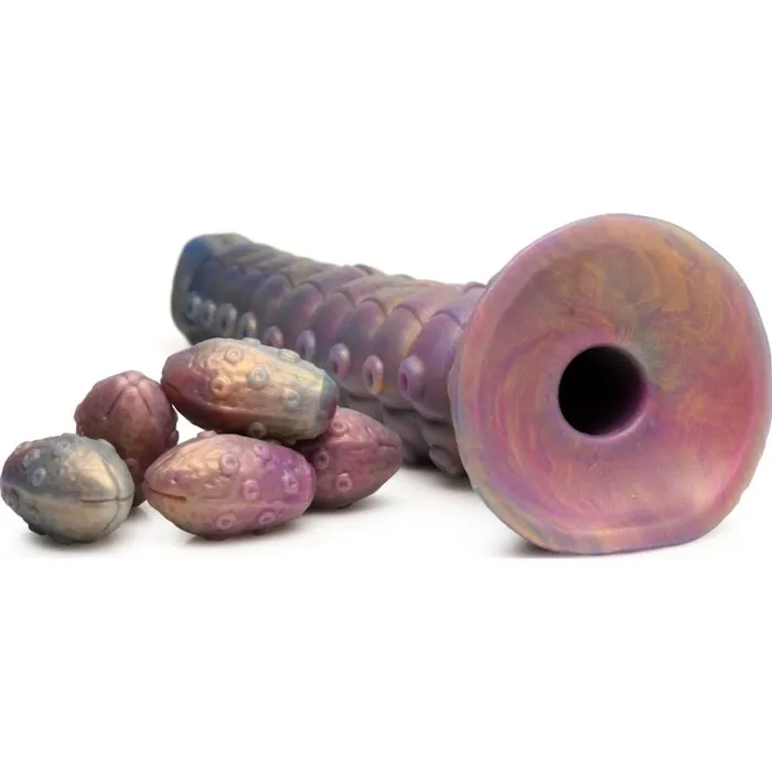 Female Sex Toys Creature Cocks Deep Invader Tentacle Ovipositor Silicone Dildo with Eggs 9 Rainbow