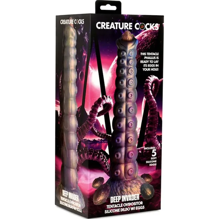Female Sex Toys Creature Cocks Deep Invader Tentacle Ovipositor Silicone Dildo with Eggs 9 Rainbow